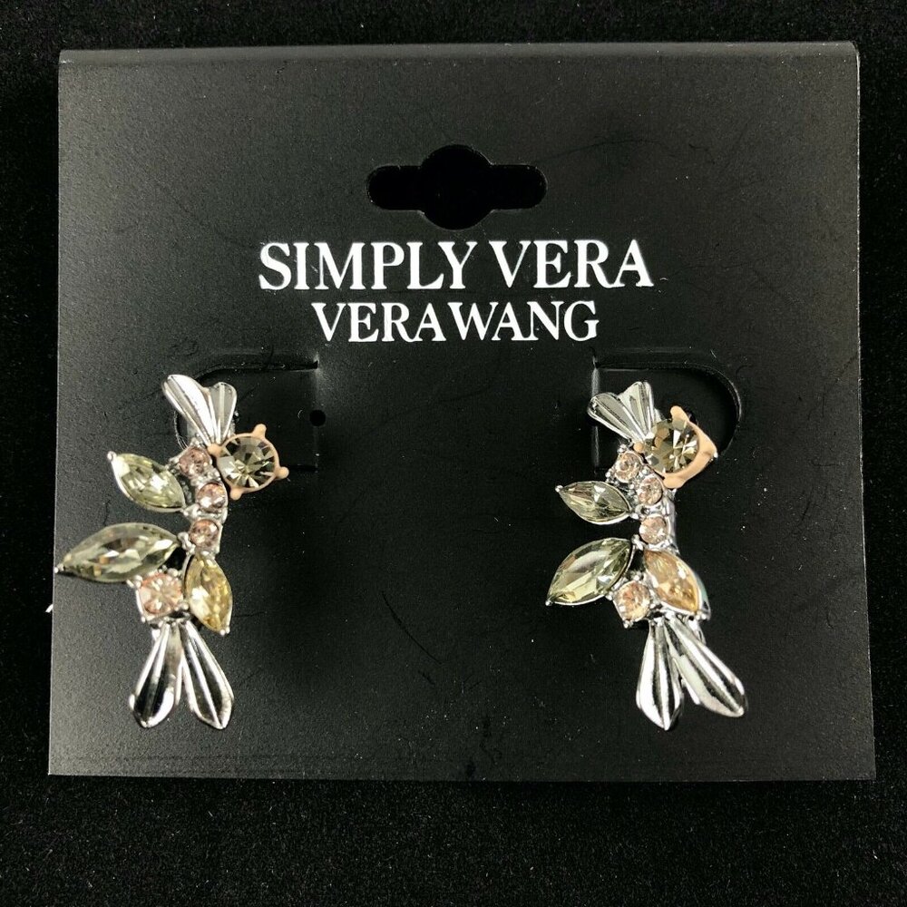 Vera Wang Earrings Dark Silver-tone 1" Grey Rhinestones